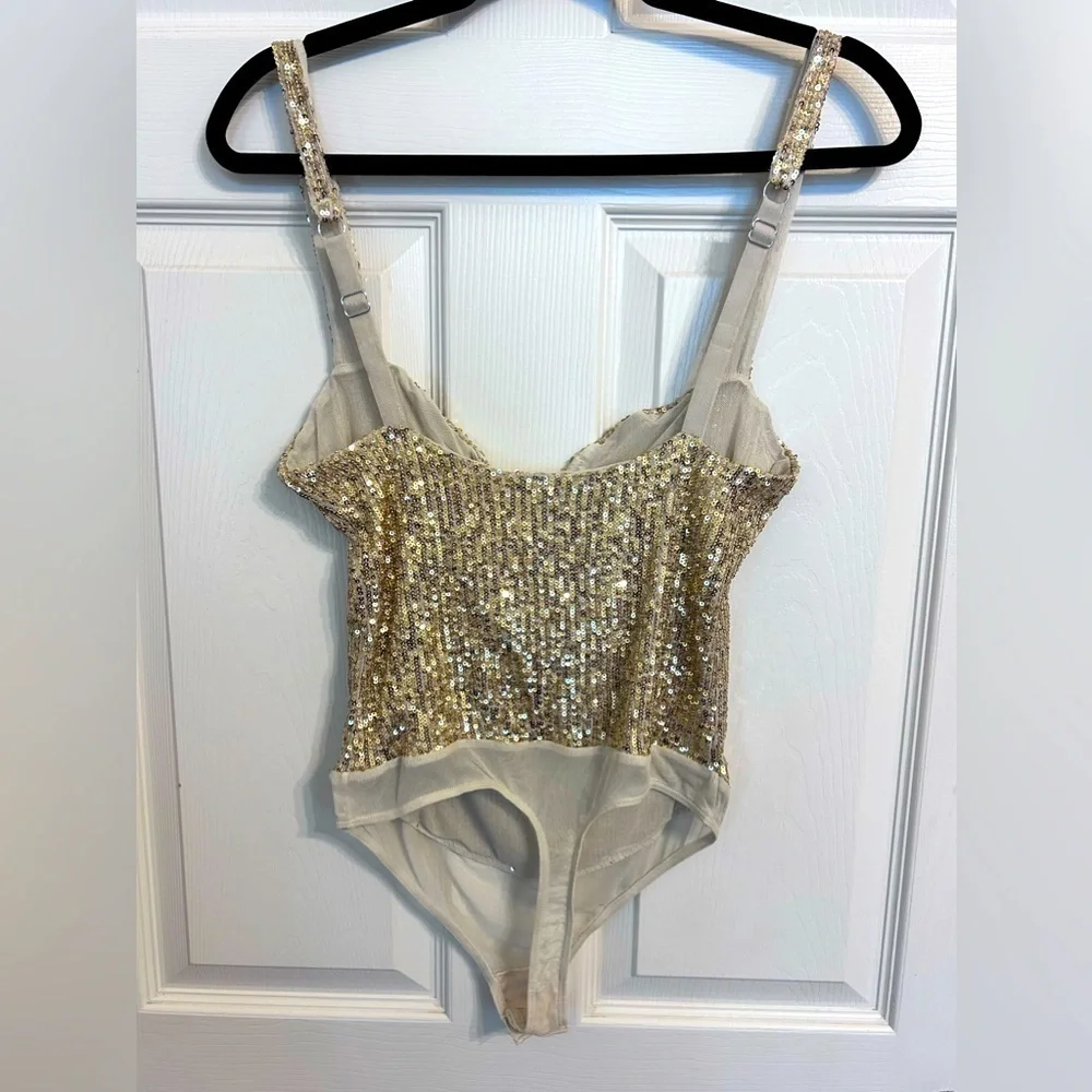 NWOT Free People, Sparks Fly Corset Bodysuit, Small in Gold